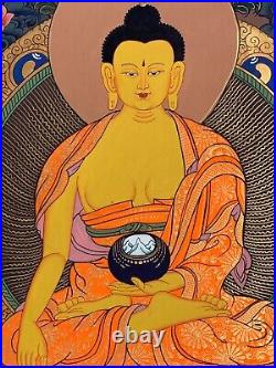 HAND-PAINTED SHAKYAMUNI, GAUTAMA BUDDHA TIBETAN THANGKA, PAINTING 15 x 20-INCH