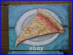 HAVE A SLICE NY cheese pizza painting canvas art 12x16 original signed Crowell
