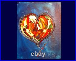 HEART ON BLUE abstract SIGNED Original Oil Painting on canvas IMPRESSIONIST