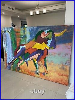 HUGE Art Painting Buffalo Hand Painted Impressionist Bison Oil Painting Wall Art
