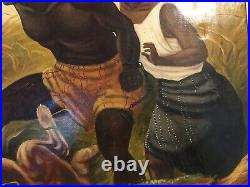 HUNTED SLAVES 1861 Oil PAINTING Black Lives Americana FOLK ART Civil War