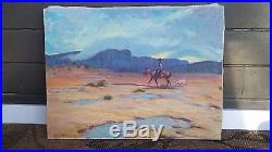 Hand Signed William E. Johnson Original Oil on Canvas Western Painting horse/dog