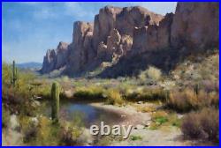 Hand painted Oil painting original Art Landscape Mountain on canvas 24x36