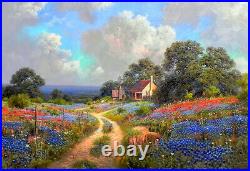 Hand painted Oil painting original Art Landscape safflower on canvas 36x48