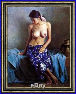 Hand-painted Original Oil Painting art Chinese nude Girl on canvas 24x36