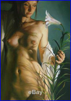 Hand-painted Original Oil Painting art female nude Girl on canvas 24x36