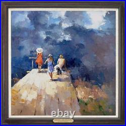 Hand-painted Original Oil painting art landscape girl On Canvas 30x30