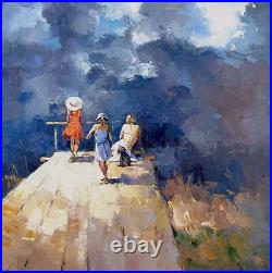 Hand-painted Original Oil painting art landscape girl On Canvas 30x30
