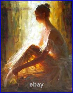 Handmade Oil painting original Art female ballet girl on canvas 24X30