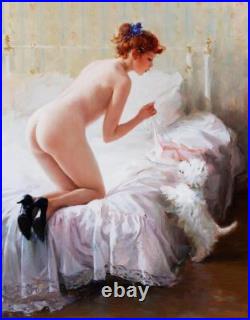 Handmade Original Oil Painting impressionism art Women girl on canvas 24x36