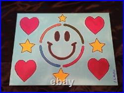 Handpainted Large Rare Fun Art Smiley Face Acrylic Painting On Canvas OOAK