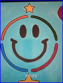 Handpainted Large Rare Fun Art Smiley Face Acrylic Painting On Canvas OOAK