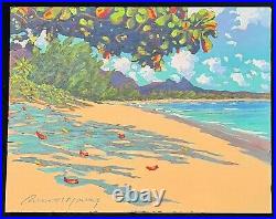 Hawaii Oil Pastel Painting Waimanalo Beach & Olomana' by Russell Lowrey