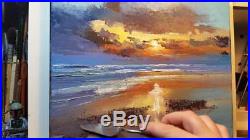 Heading In Oil on Canvas Original Painting by Dusan Sunset Ocean Beach Sea Surf