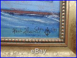 Herb Hewitt Original Oil Painting WWII Era Battleship Oil on Canvas Frame LISTED