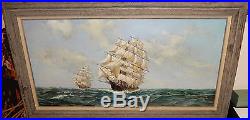Holing Sailing Ships Huge Original Oil On Canvas Seascape Painting