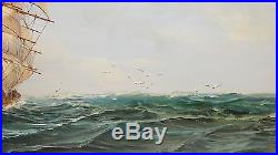 Holing Sailing Ships Huge Original Oil On Canvas Seascape Painting