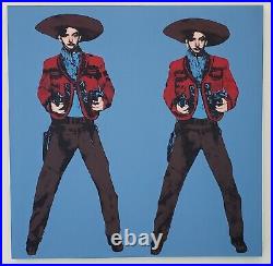 Huge painting 2 bandidos silkscreen 57x50 tribute Andy Warhol pop art Mexican