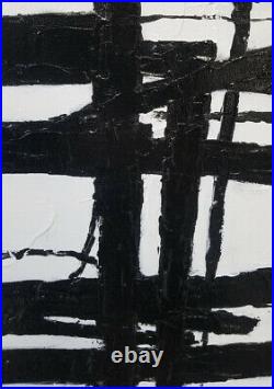 Hungryartist-NY artist Framed modern original abstract black white oil painting