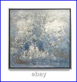 Hungryartist -Original Oil Painting of Blue Them Abstract on Canvas 16x16 Framed