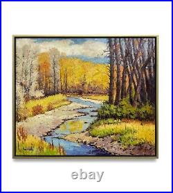 Hungryartist -Original Painting of Autumn Landscape on Canvas 20x24 Framed