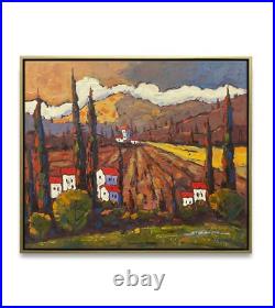 Hungryartist -Original Painting of Sunset Field on Canvas 20x24 Framed
