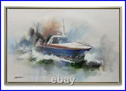 Hungryartist -Original Painting of a Boat on Canvas 24x36 Framed