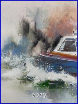 Hungryartist -Original Painting of a Boat on Canvas 24x36 Framed