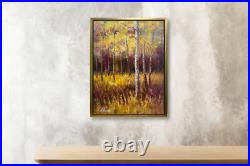 Hungryartist -Original Painting ofAutumn Forest View Canvas 12x16 Framed