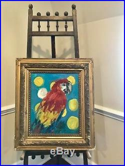 Hunt Slonem Bird Oil Painting on Canvas Antique Gilt Frame Signed and Dated