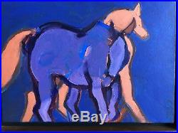 ITALIAN RETRO ORIGINAL OIL on CANVAS ABSTRACT HORSE PAINTING -SIGNED