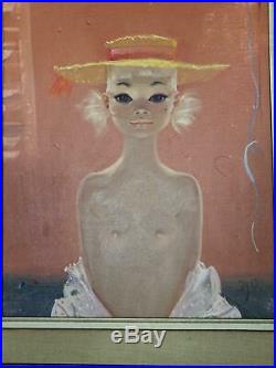 Igor Pantuhoff Nude Big Eyed Girl With A Hat Original Oil Painting On Canvas