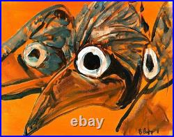 Image of 3 Plague Masks Abstract Expressionism Canvas Painting Original 14x11