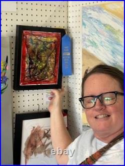 Image of 3 Plague Masks Abstract Expressionism Canvas Painting Original 14x11