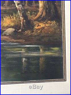 Impressionist oil on canvas original River Forest Scene Signed Framed Art Deco
