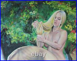 In the Land of Amazonia ORIGINAL 2,5 x 4 ft LARGE, Ready to Hang. Erotic Art
