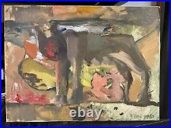 Italian Cubism Male Men Figures In Landscape Small Original Signed Art On Canvas