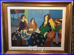 Izchak Tarkay Large Original Oil Painting On Canvas Three Ladies In A Cafe