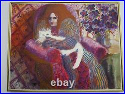 Izquierdo Vintage Pretty Woman Female Portrait Painting Signed Impressionist