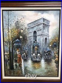 for Memorable Gift Paris Street Horse Carriage with Landscape Paris Cityscape by Jean Gaston Oil Painting with Antique Gold Frame