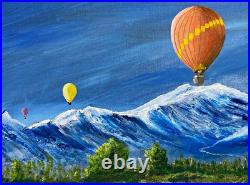 J Gilbert, original oil Impressionist Mountain Lake Hot Air Balloons Canvas 2019