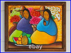 J Ortiz Original Mexican Family Acrylic on Canvas Painting, Signed SHIPS FREE