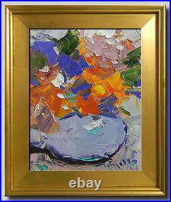 JOSE TRUJILLO Impressionist Oil Painting FRAMED Flowers in Vase Textured CANVAS