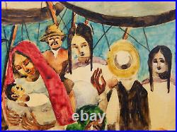 JUAN RAMIREZ ORIGINAL PAINTING 1950s MEXICO LISTED ARTIST TITLE MERCADO CANVAS