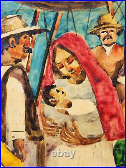 JUAN RAMIREZ ORIGINAL PAINTING 1950s MEXICO LISTED ARTIST TITLE MERCADO CANVAS