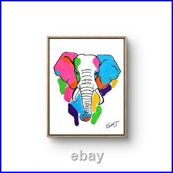 JULIEN Original 11X14 ELEPHANT Modern Abstract Expressionism Acrylic Art Canvas
