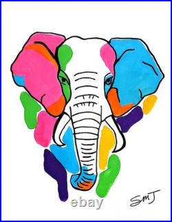 JULIEN Original 11X14 ELEPHANT Modern Abstract Expressionism Acrylic Art Canvas
