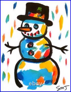 JULIEN Original 11X14 FUNNY SNOWMAN Unique Abstract Expressionism Wall Art PAPER