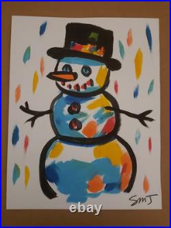 JULIEN Original 11X14 FUNNY SNOWMAN Unique Abstract Expressionism Wall Art PAPER