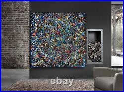 Jackson Pollock style blue modern original paintings Abstract Large wall Art